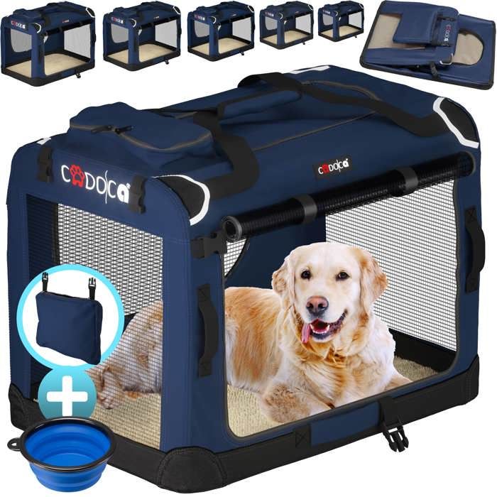 Comparer les prix de CADOCA® Cage de transport XL Bleu pour animaux chien chat rongeur Pliable