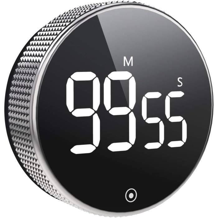 Albayrak Minuteur Cuisine Mécanique Acier Inox – Magnétique, Alarme Forte 80 DB Sans Pile