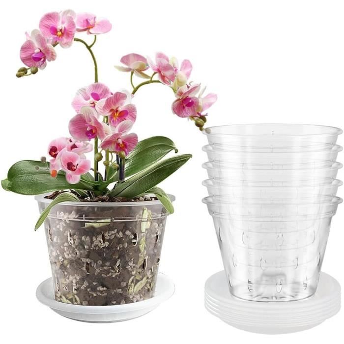 Lot De 5 Pots à Orchidées Transparents 11cm Avec Soucoupes - Drainage Optimal Et Visibilité Racines