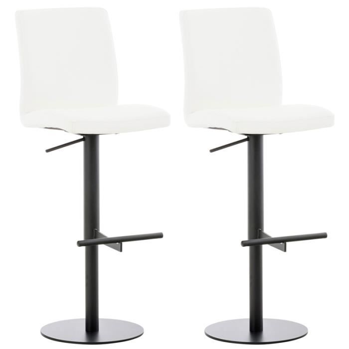 Lot de 2 tabourets de bar Cadiz - CLP - Blanc - Similicuir - Réglable en hauteur et pivotant Lot de 2 tabourets de bar Cadiz - CLP - Blanc - Similicuir - Réglable en hauteur et pivotant
