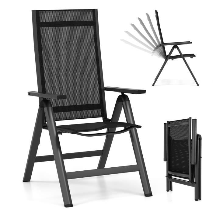 costway chaise de jardin pliante en alliage d'aluminium - dossier réglable, patins antidérapants, tissu en maille - charge 110kg