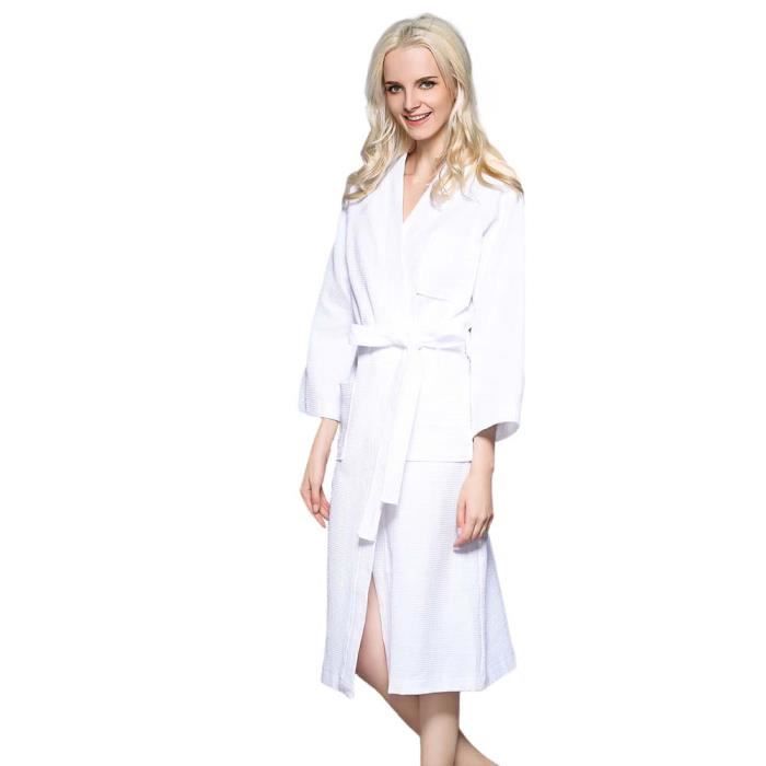 Peignoir de Bain Robes de SPA-Chambre en Coton Vêtement de Nuit Léger pour  Femme et Fille Sortie de Bain Blanc-XL - Cdiscount Maison