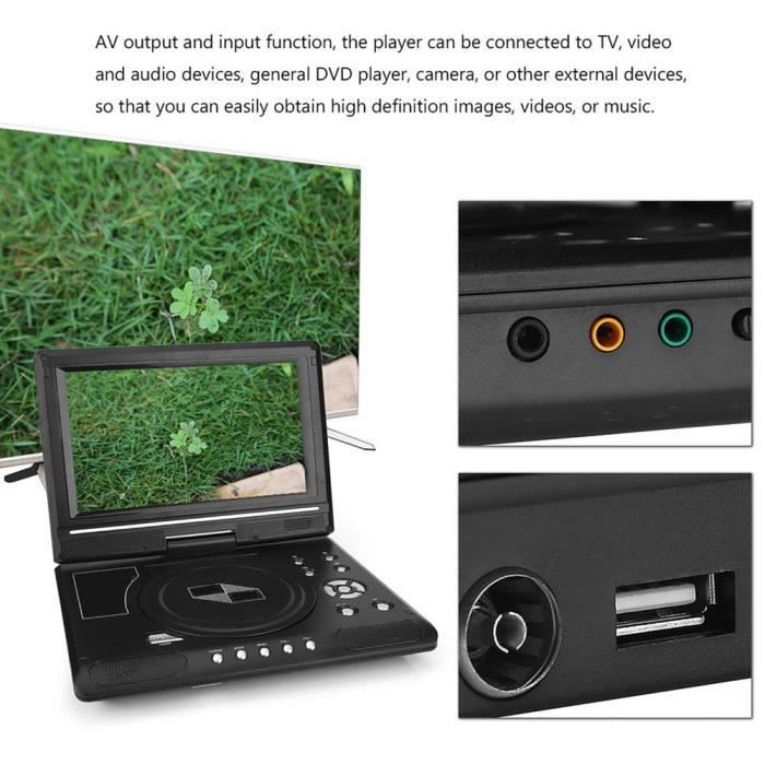 Dilwe lecteur DVD portable Portable HD 9.8 '' Écran LCD Lecteur DVD Jeu Lecteur TV Récepteur Radio FM avec Prise US