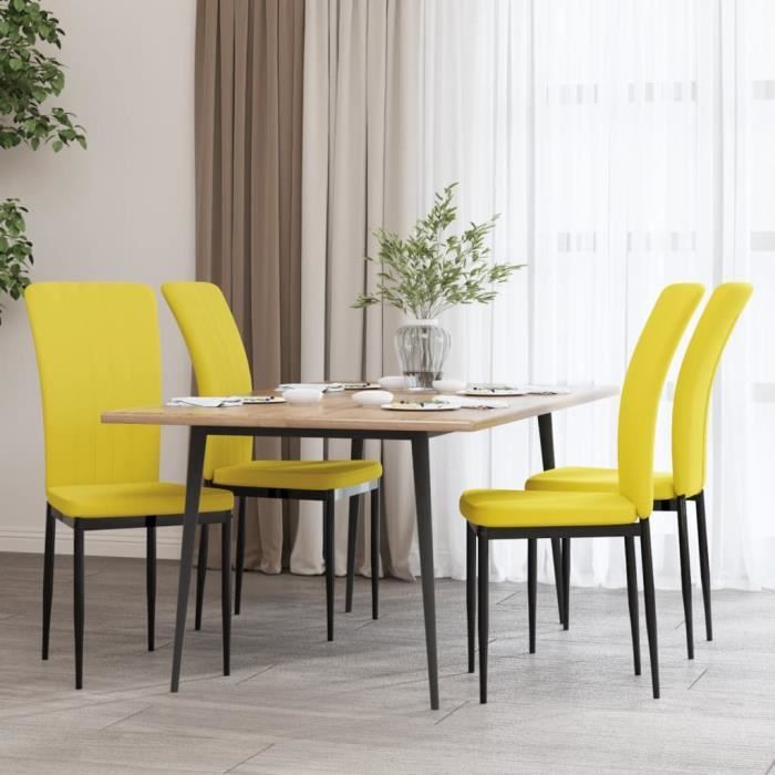 Lot de 4 chaises en tissu jaune moutarde et simili cuir - Garance - Homifab