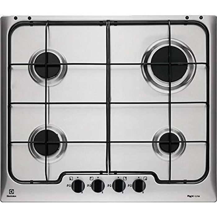 Plaque de cuisson en inox encastrable 4 feux gaz - ELECTROLUX - RGG 6242 OOX - Allumage électronique - Avant