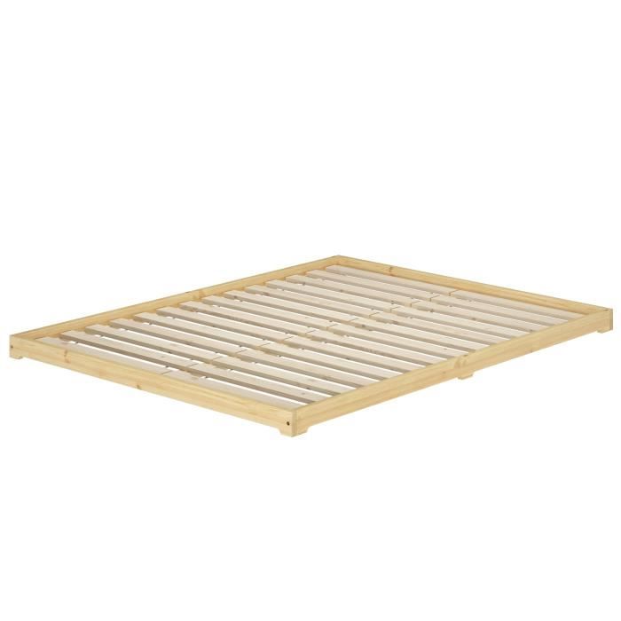 lit en pin très bas, base idéale pour combiner avec futon, surface 160x200 cm v-60.47k-16 [sommier à lattes incl.]
