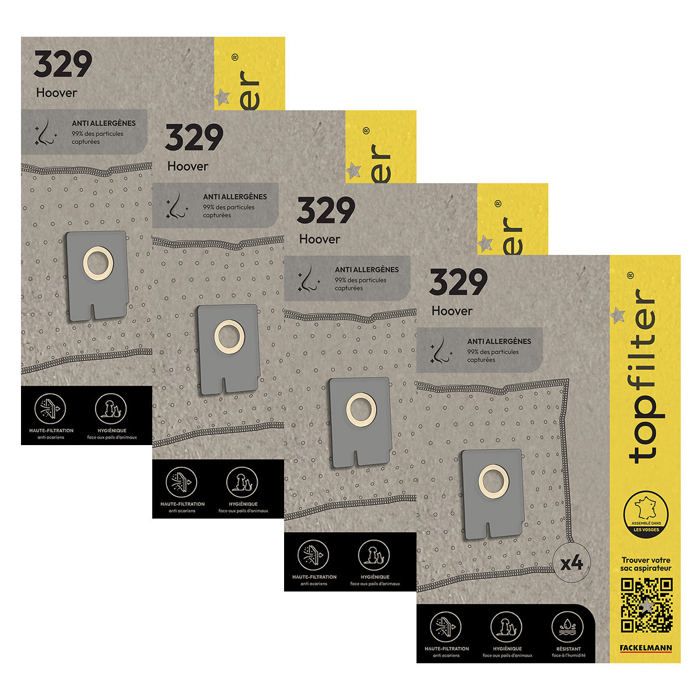 Lot de 4 packs de 4 sacs aspirateur 64329 pour Hoover Freespace EVO Premium ref 9995750