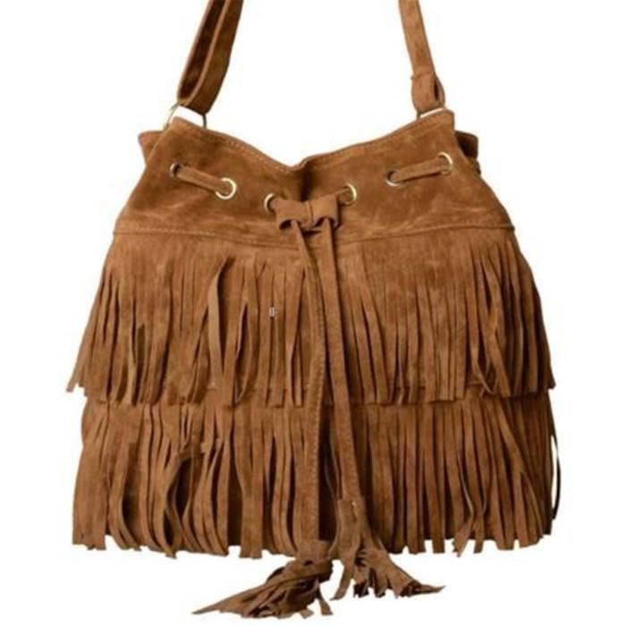 Sac à Dos Femme LUI SUI En Faux Daim - Franges, Glands - 28x17x34cm - Grande Capacité, Style Décontracté