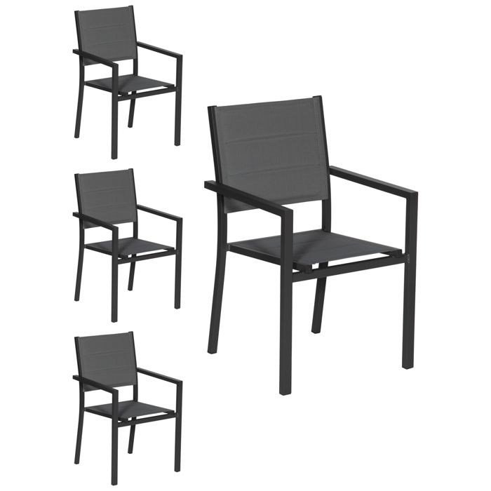 Lot de 4 chaises rembourrées en aluminium anthracite - textilène gris Lot de 4 chaises rembourrées en aluminium anthracite - textilène gris