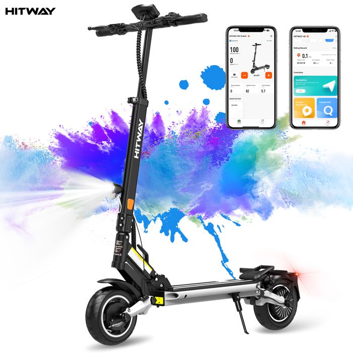 HITWAY Trottinette électrique Noir&Gris Pliable 8.5 - Puissance Max 1200W - Batterie 156AH avec écran LCD - APP - Ultra Portable