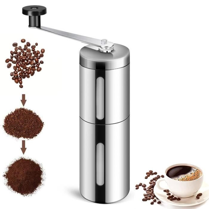 Moulin à Café Manuel SILBERTHAL - Broyeur Acier Inox, 6 Réglages De Mouture, Portable Avec Récipient Et Brosse - Parfait Expresso, Café Filtre Ou Cold Brew
