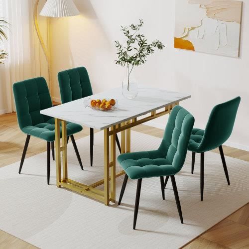 Table à manger avec chaises - Table dorée de salle à manger avec 4 chaises  - Blanc et vert - Table de cuisine moderne - Cdiscount Maison