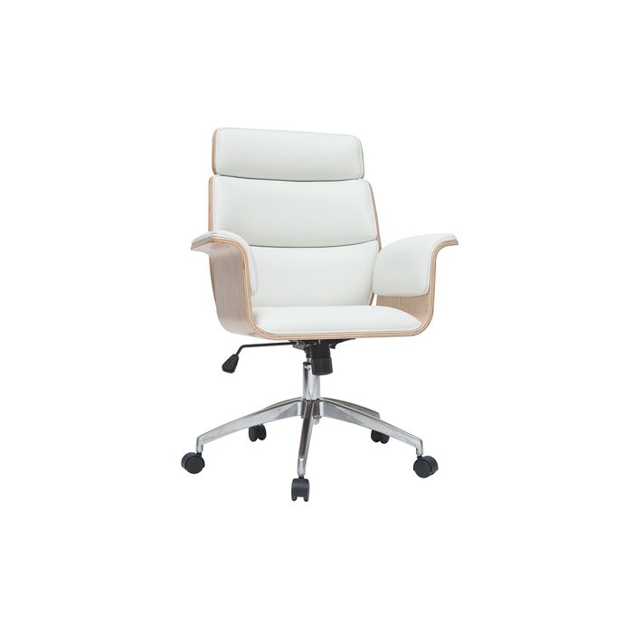 Miliboo - Fauteuil de bureau à roulettes design blanc bois clair et acier chromé ELON