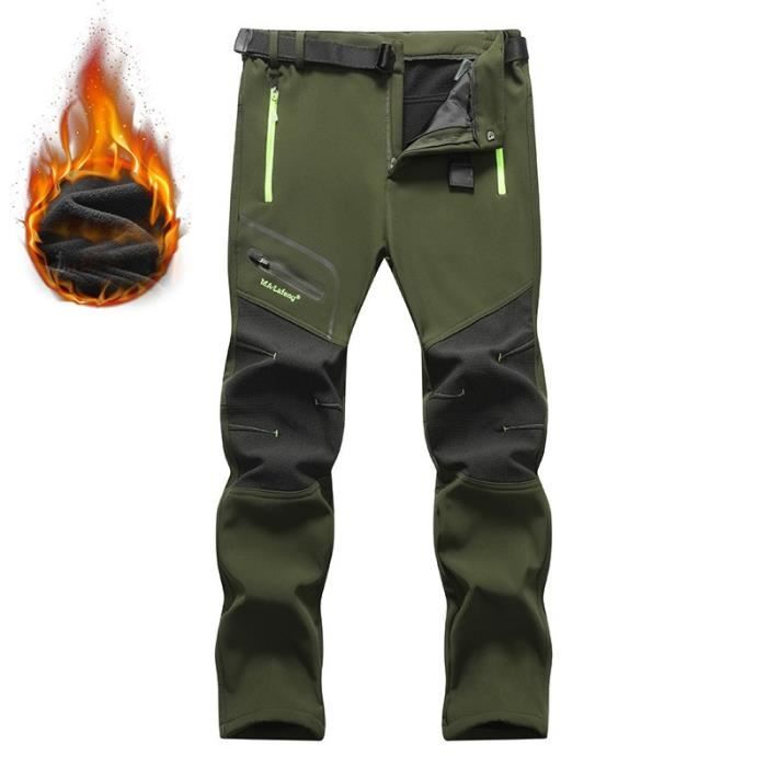 Pantalon Ski Homme Femme Polaire Chaude Hiver Resistance a l eau Outdoor Vert militaire