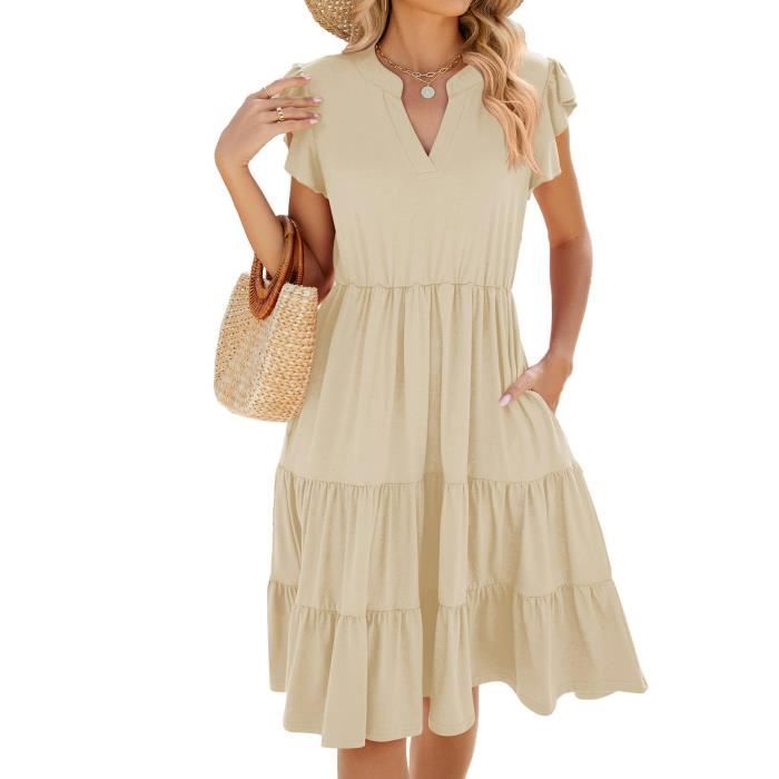 Robe Été Manches Courtes Décolleté Col V