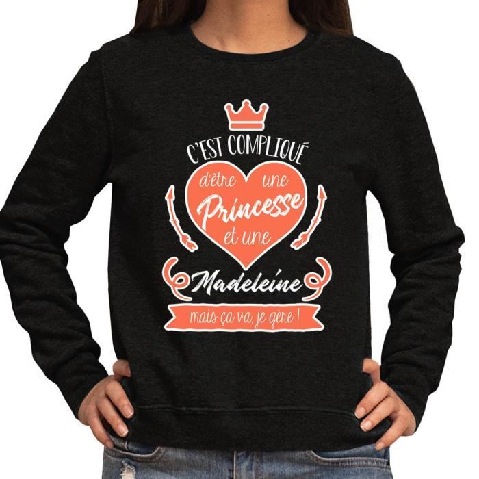 Sweat Madeleine Femme Noir Manches longues Col classique