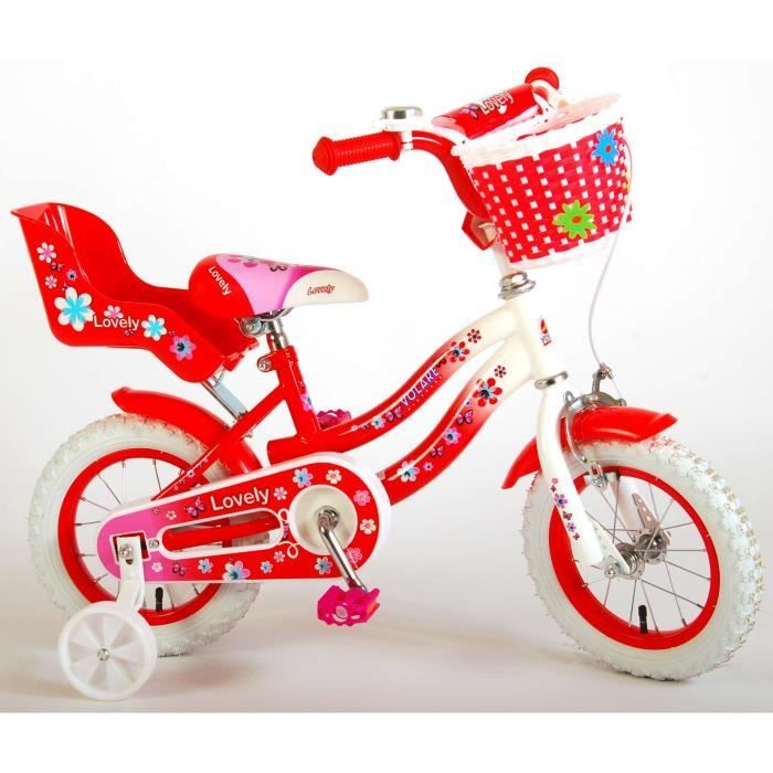 Vélo d'enfant Volare Lovely - Filles - 12 pouces - Rouge - Levier de frein avant et frein à rétropédalage