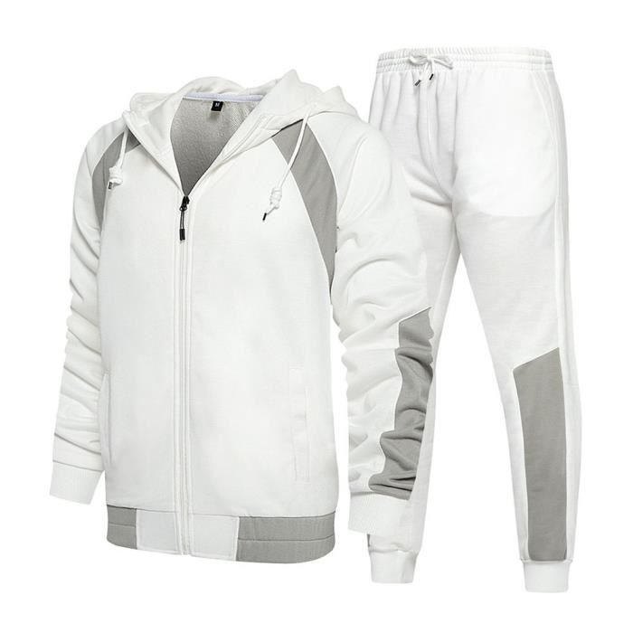 Ensemble de Survetement de Sport Homme Blanc Manches longues Respirant Blanc Cdiscount Pret a Porter