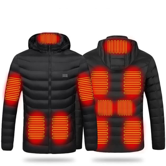 Doudoune Homme à Capuche USB Chauffant - Noir - 11 Zones Chauffantes - Ski Montagne Hiver