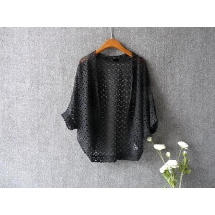 WearAll Cardigan Court Tricoté Crochet Manches Courtes – Ouvert Devant, Tailles Grandes 42-58, Femme