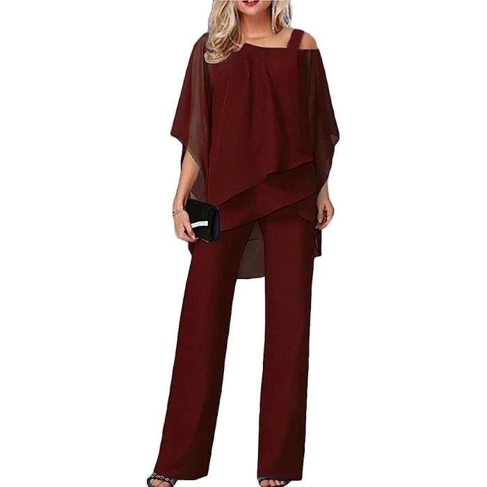 ENSEMBLE DE VETEMENTS Ensemble Femme 2 Pièces Cocktail Bal 34 Manches Rouge