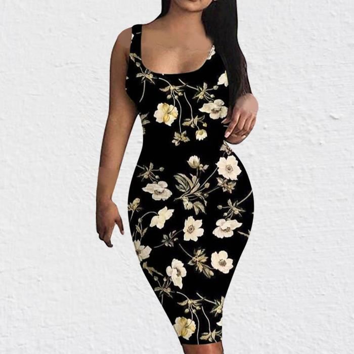 Robe de soirée imprimée décontractée à col carré et à la mode pour ...