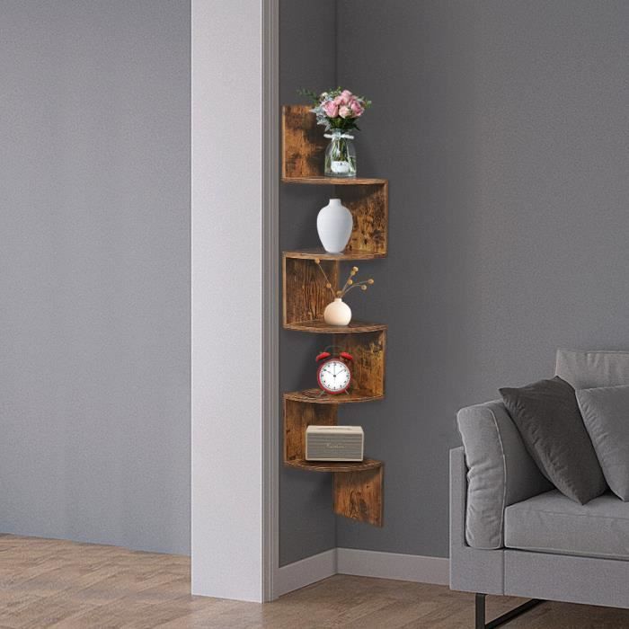 Étagère murale - OHMG - Modèle rétro - 5 niveaux - Bois massif - 20 x 20 x 120 cm