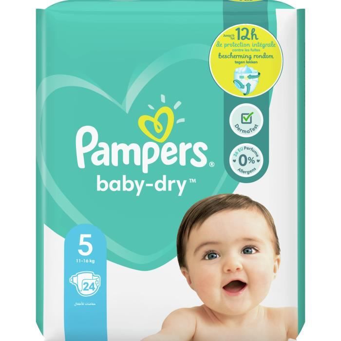 Couches Baby Dry, taille 5, format jumbo, 24 unités – Pampers : Couche