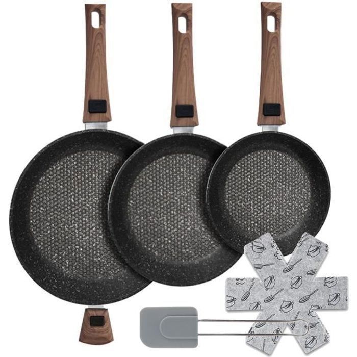 Lot De 5 Poêles Antiadhésives Jade - Aluminium Bleu Avec Couvercles - Neuf