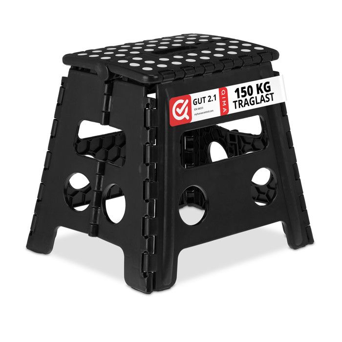 Relaxdays Tabouret pliable 1 marche jusqu’à 150 kg plastique antidérapant escabeau cuisine 28 cm de haut noir