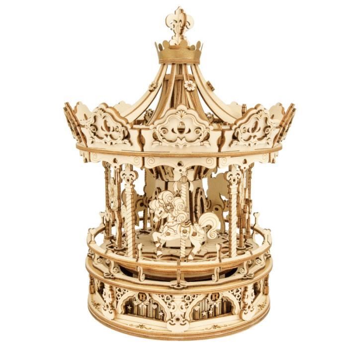 Robotime kit de construction 3D Carrousel romantique 17 x 23,5 cm bois brun