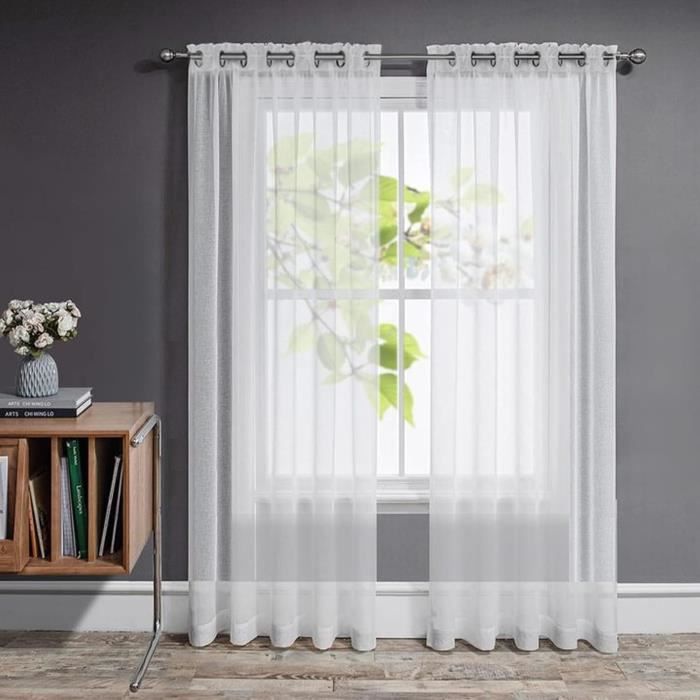 PONY DANCE Rideau Voilage Blanc Lot De 2 - Voilages Transparents Fenêtre Salon Chambre, 137 X 213 Cm