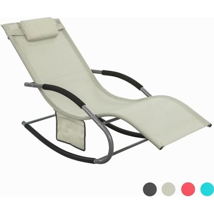 sobuy® ogs28-mi fauteuil à bascule chaise longue transat de jardin bain de soleil avec repose-pieds et 1 pochette latérale - beige
