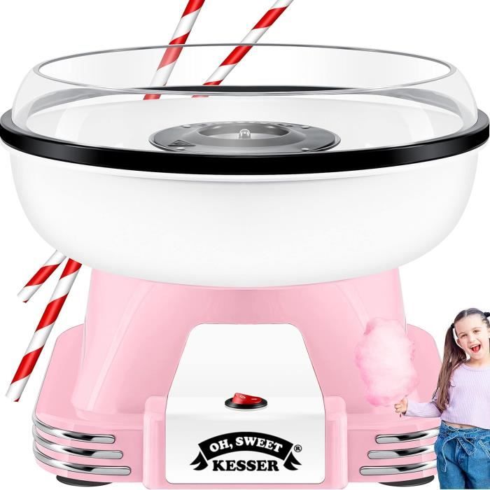Machine à Barbe à Papa SIDRAL Rose - Kit Complet Avec 10 Bâtonnets, 10 Dosettes Sucre Et Cuillère Doseuse