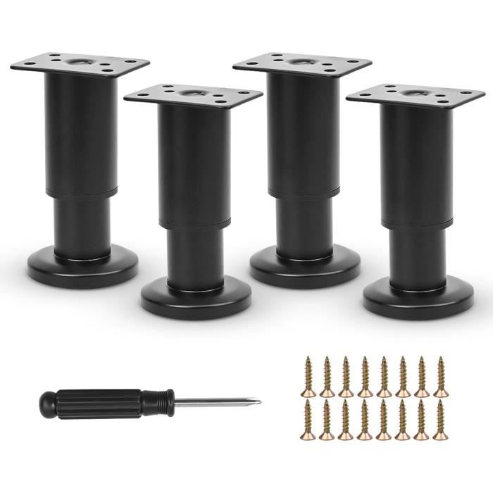 Lot De 2 Pieds De Lit Réglables En Métal 17,8-30,5 Cm – Très Résistants, Pour Sommier, Canapé, Armoire, Meubles – Hauteur Ajustable Facile