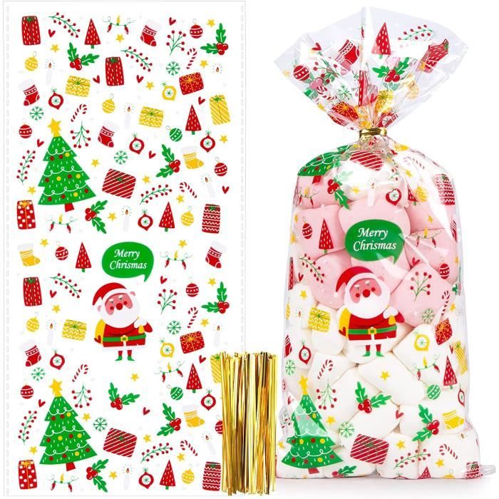 50pcs Sachet de Biscuit Bonbon de Noel Durable e Transparent, Sachet de