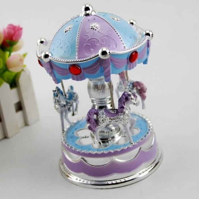 Boîtes à Musique de Carrousel pour Filles 3 Chevaux Rotatifs - Mélodie Enroulée - Le Château dans le Ciel - Changement de Couleur LED - Lumières Musicales - Cadeau pour Fille - Anniversaire, Noël