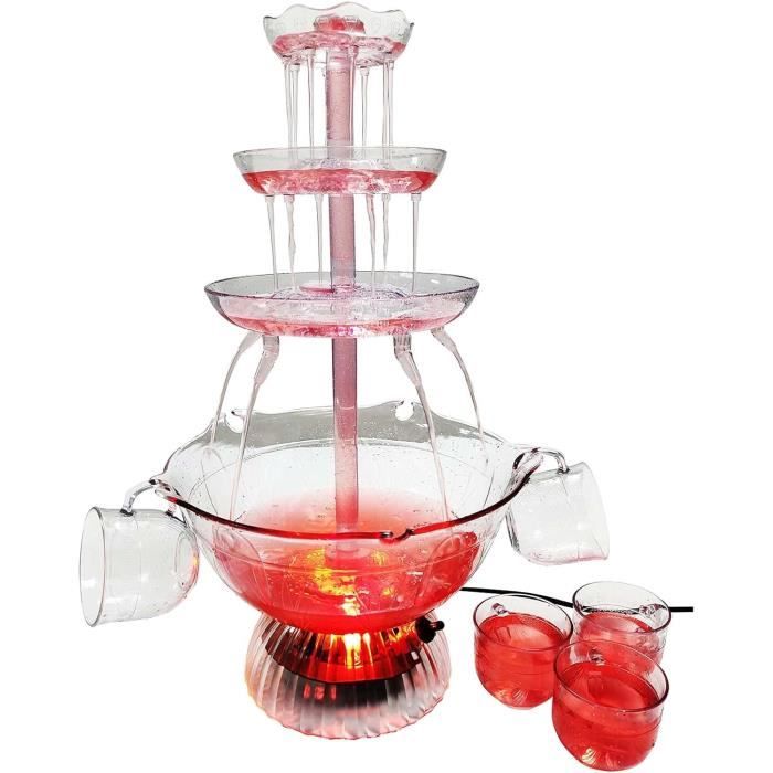 Fontaine à Boissons 3 Niveaux Avec LED - 5 Tasses Réutilisables - Fontaine à Vin Électrique Pour Fêtes