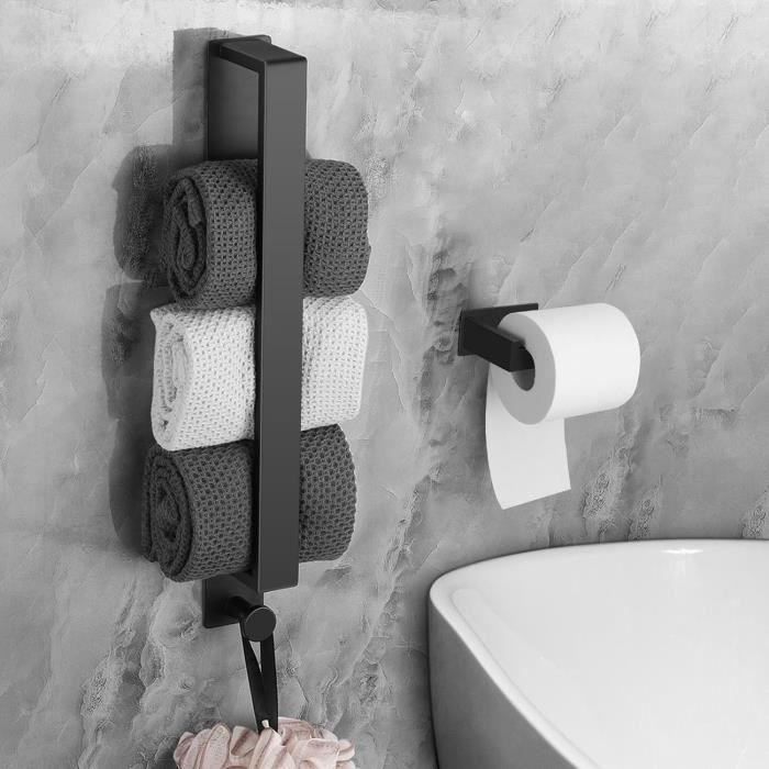 Porte Serviette Salle De Bain,Porte-Serviettes Murale Adhesif Sans Perçage,Torchon En Acier Inoxydable Autocollant Support Pour Cuisine Noir 23 Cm 98611880