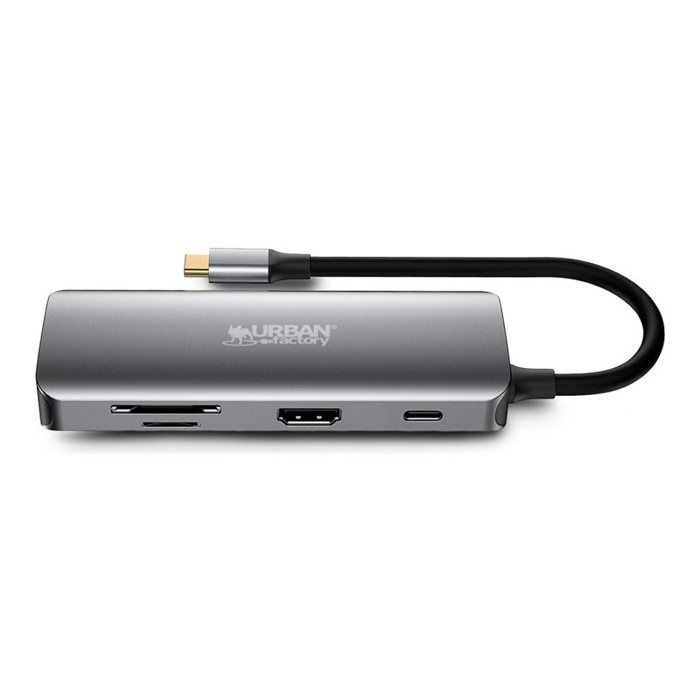 Hub USB C Urban Factory 8 en 1 avec 3 USB A 1 HDMI 4K 60Hz 1 RJ45 lecteurs cartes SD et Micro SD 1 USB C PD - vue 4