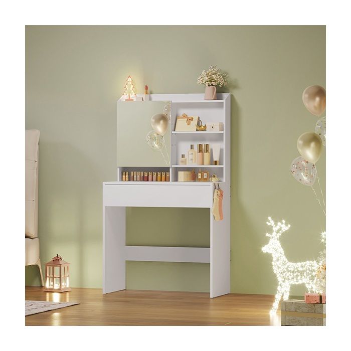 VASAGLE Coiffeuse avec miroir placard de rangement et tiroir SANS TABOURET Style moderne 70x40x136 cm Blanc VASAGLE Coiffeuse avec miroir placard de rangement et tiroir SANS TABOURET Style moderne 70x40x136 cm Blanc