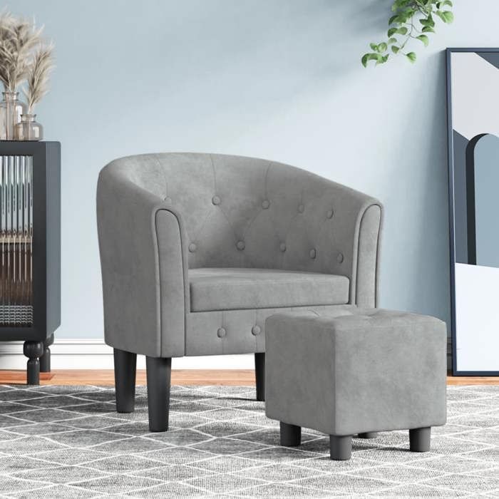 vidaXL Fauteuil Cabriolet avec Repose-pied Chaise avec Accoudoirs Canapé avec Dossier Siège Rembourré Salon Chambre Gris 356477