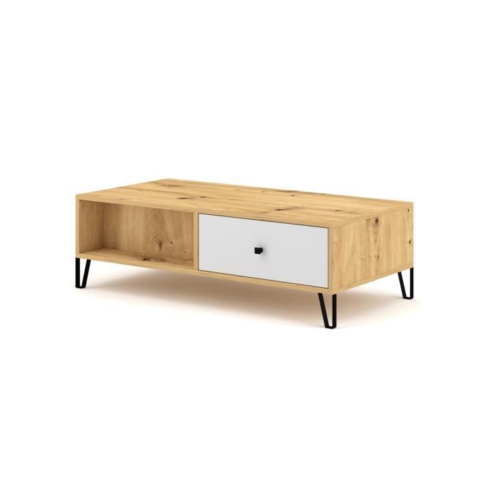 table basse - vivaldi - bilbao - 110 cm - chêne artisan / blanc - style design