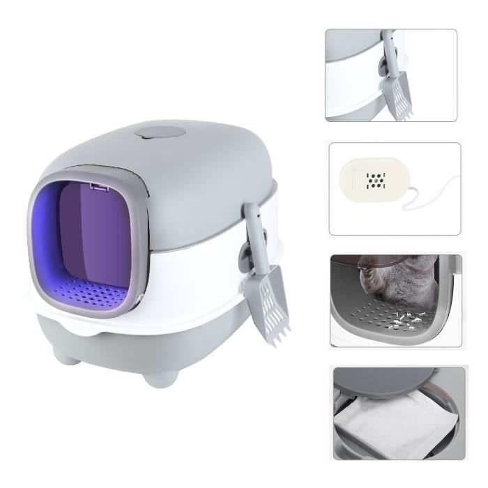Meilleurs prix pour Willonin® Bac à Litière avec stérilisation UV pour chat, Maison de Toilette Fermé avec pelle, Placer déodorant, Gris 40x39x56 cm