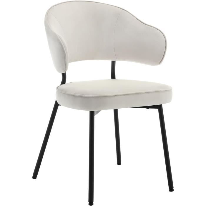 WOLTU Chaise Salle à Manger avec Dossier Chaise de Cuisine Scandinave Velours Pieds en Métal Crème W0ATT0082-1