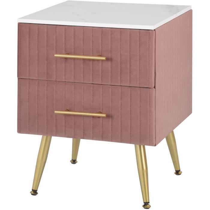 woltu table de chevet avec 2 tiroirs en velours - table de nuit en mdf - meuble chambre à coucher pieds doré - 40,5x41x51cm - rose