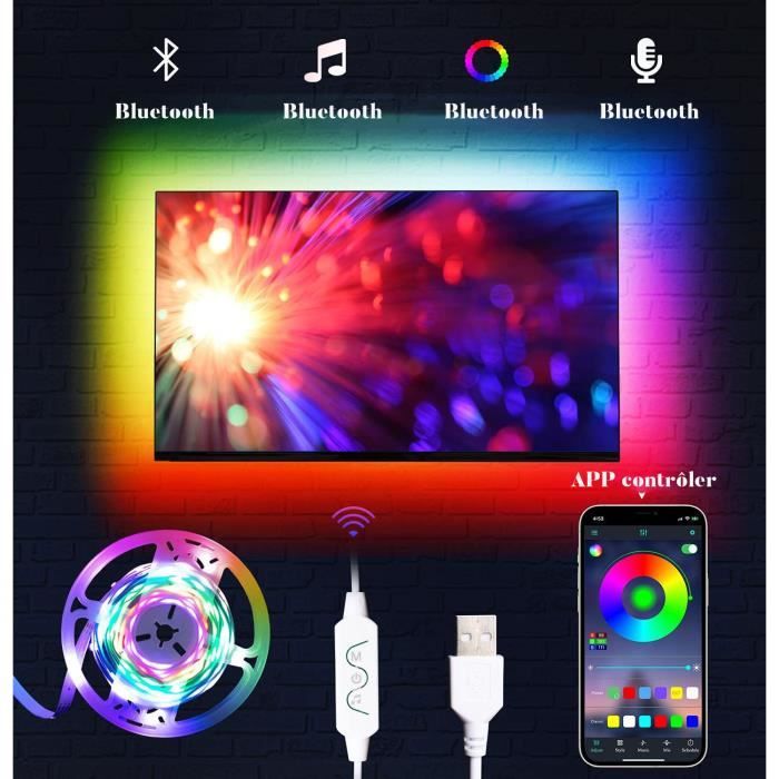 Ruban LED TV 4m, Bluetooth APP Music Sync 5V Bande LED de fond TV alimentée  par USB,Pour écran PC moniteur HDTV - Cdiscount Maison