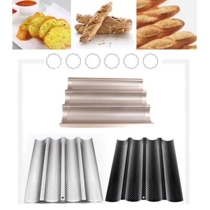 Moule à Baguettes Antiadhésif - Plaque De Cuisson Pour 4 Baguettes - 38x32,5 Cm - Revêtement Argenté Résistant à 230°C