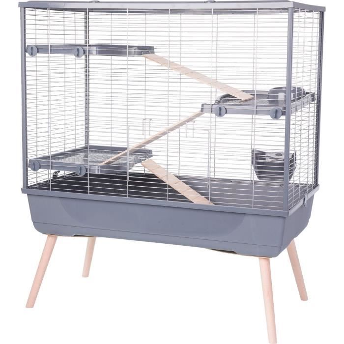 ZOLUX Cage rongeur surélevée Néolife - 3 étages pour lapin - 99 x 54 x 114 cm - Gris