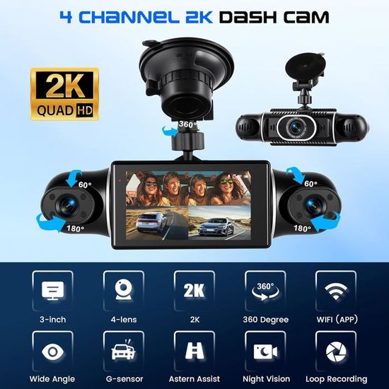 CAMECHO Caméra Embarquée Avant Arrière Avec 4 Caméras FHD